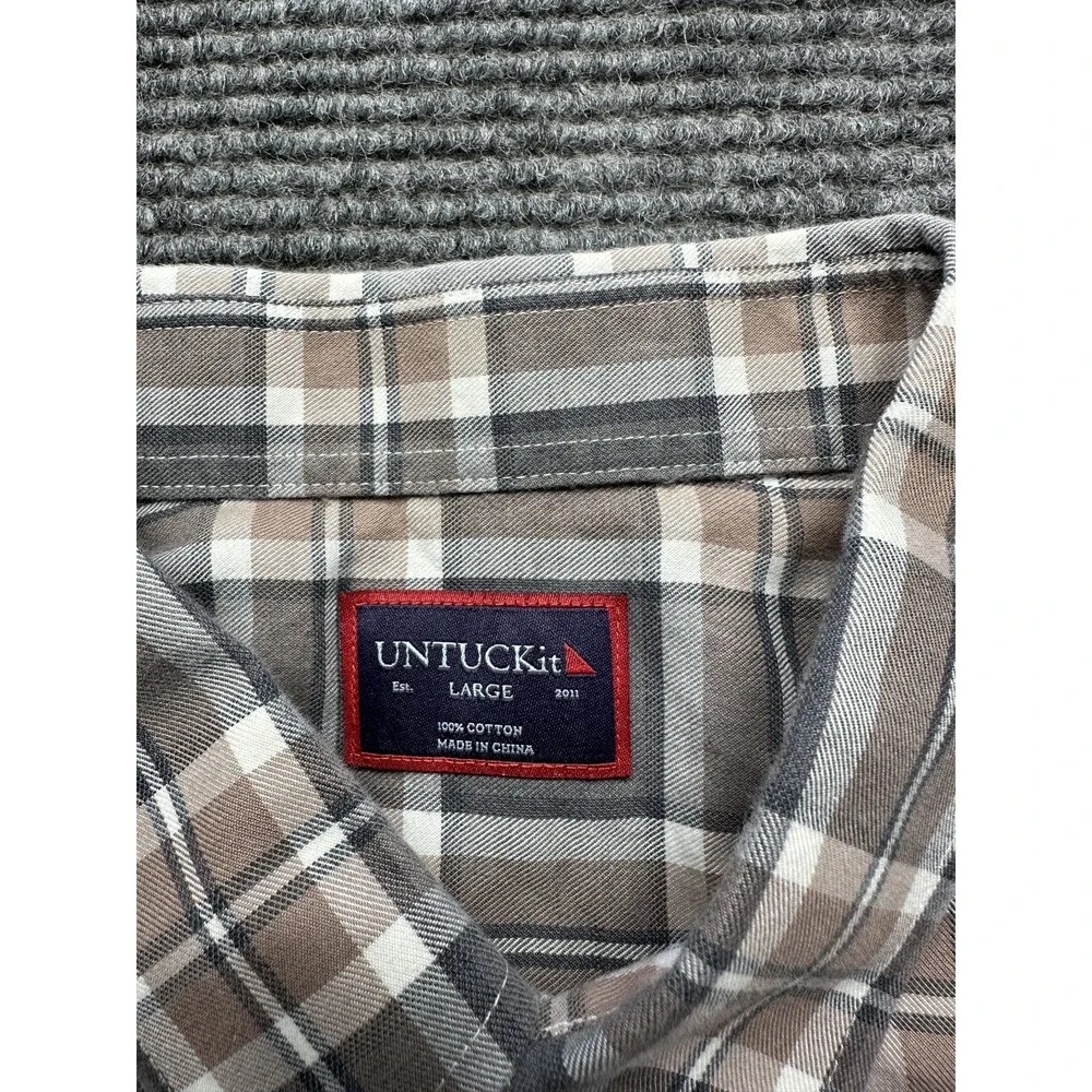 UNTUCKit Shirt Mens Large Gray‎ Plaid Long Sleeve Button Front Pockets Casual